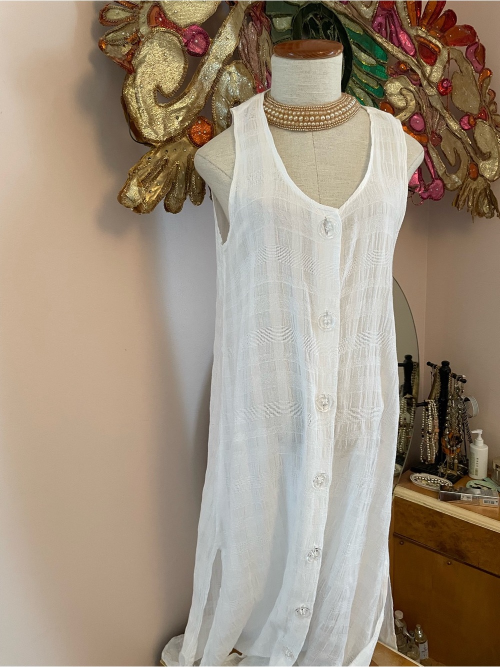 Lightweight White Woven Women's Sheer Swim Coverup Dress